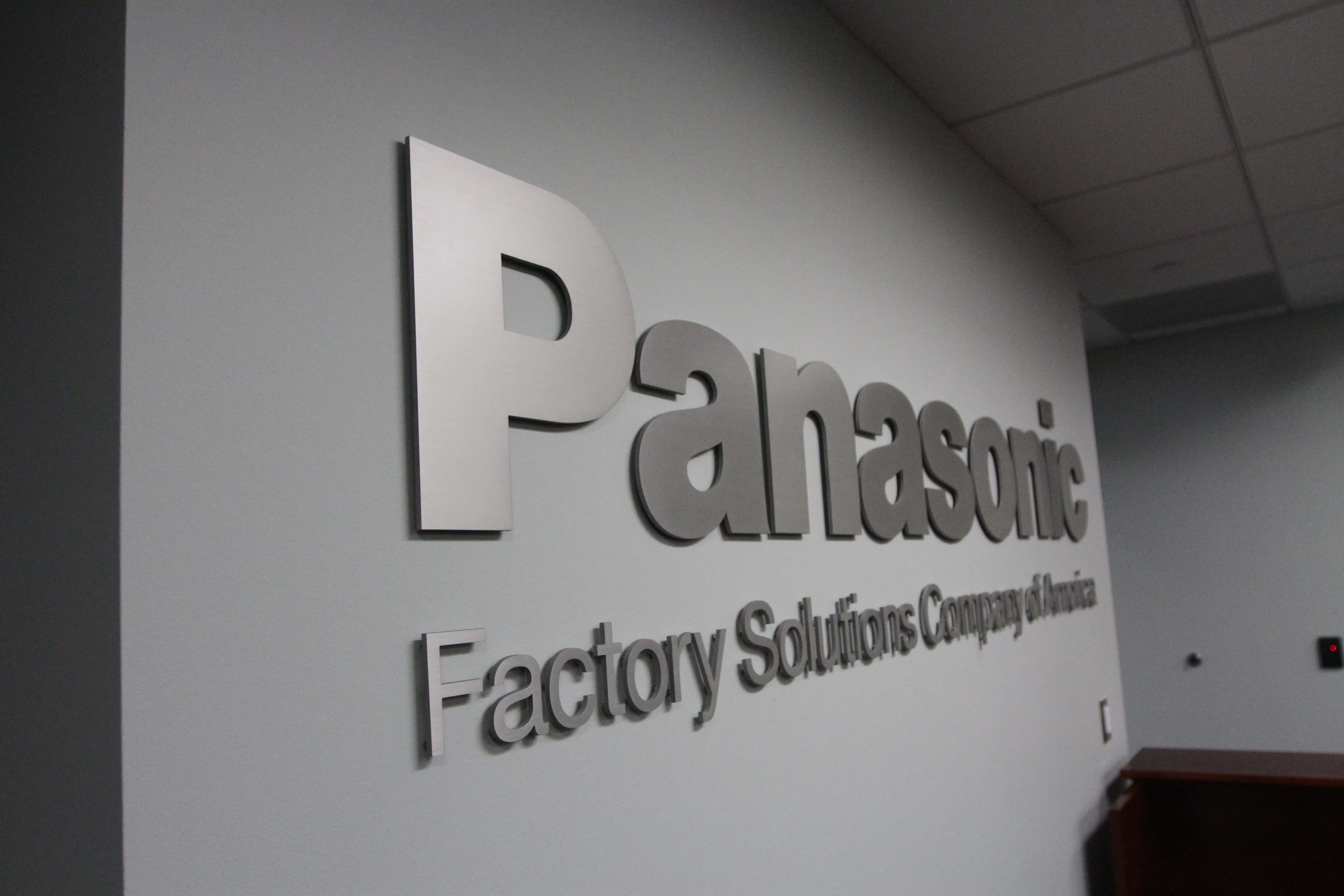 laser cut sign metal aluminum office lobby letters factory solutions dimensional brushed panasonic chicago signs signage acrylic exterior frosted mounted