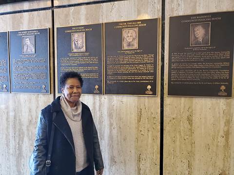 Bronze plaques on wall of fame