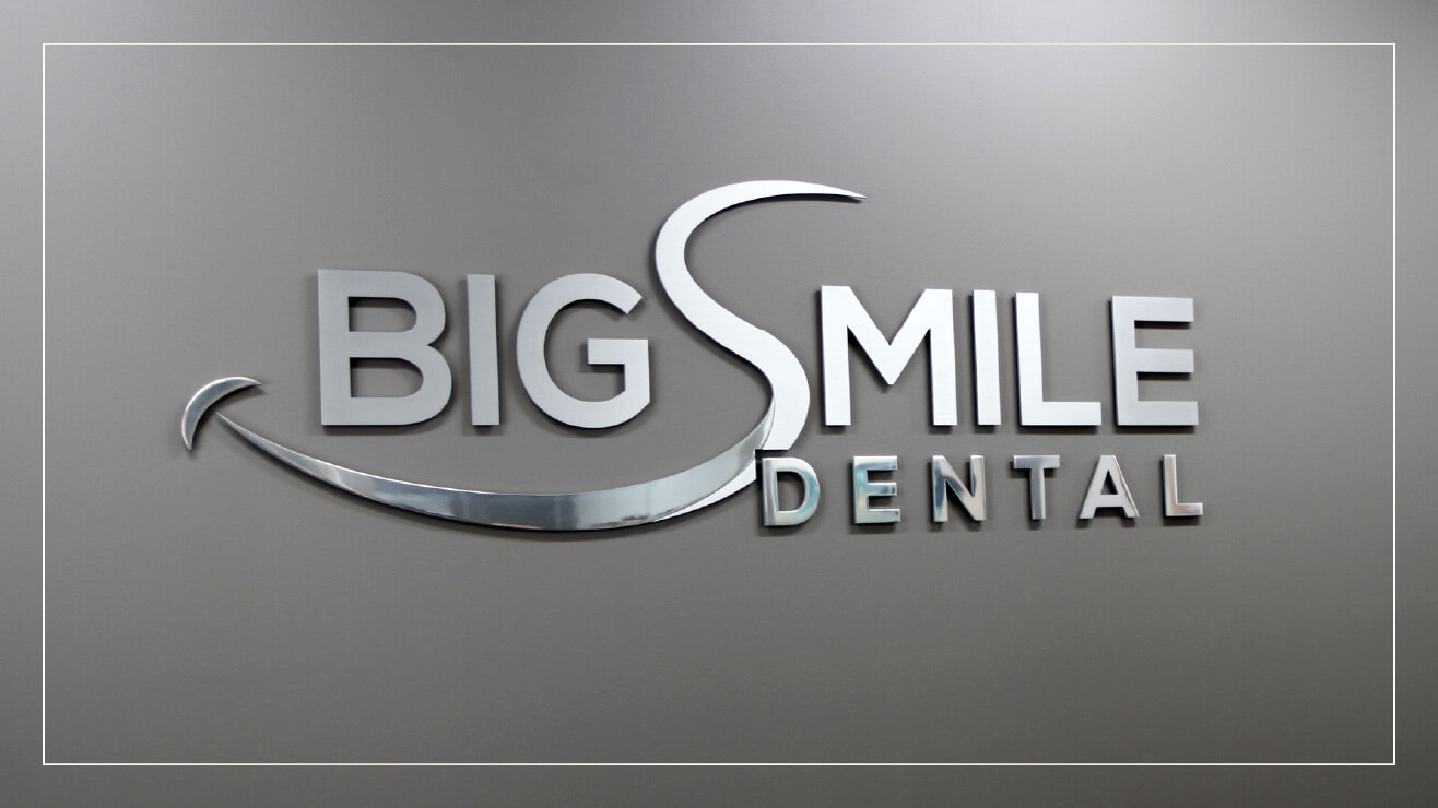 Example of a stainless steel dental office sign.