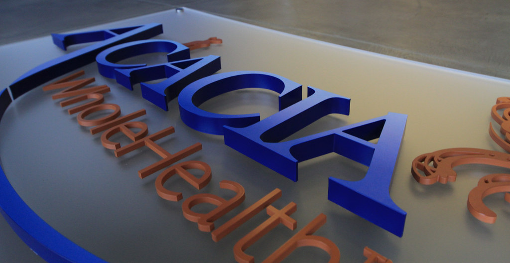 1in thick and 1/4in thick cut acrylic letters assembled on frosted acrylic panel