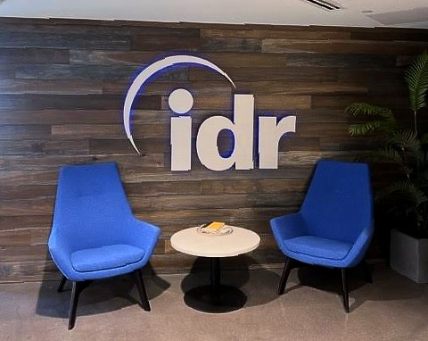 66" width 1" deep Fabricated Brushed Silver Logo with RGB Blue LED backlighting Backlit Interior Lobby Logo sign