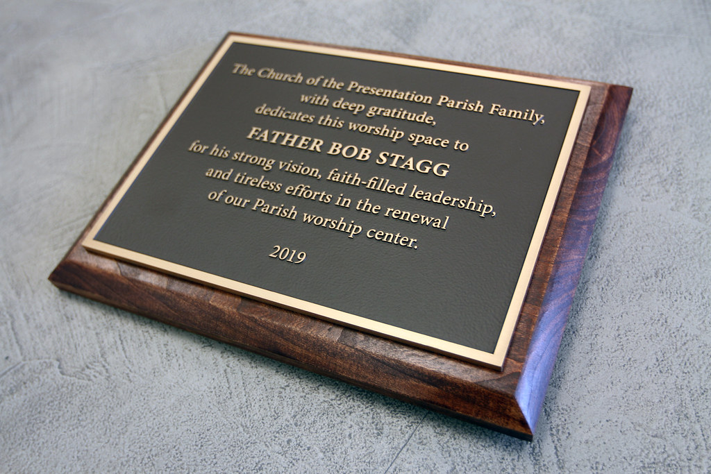 Bronze Dedication Plaque on Wooden Backer Panel