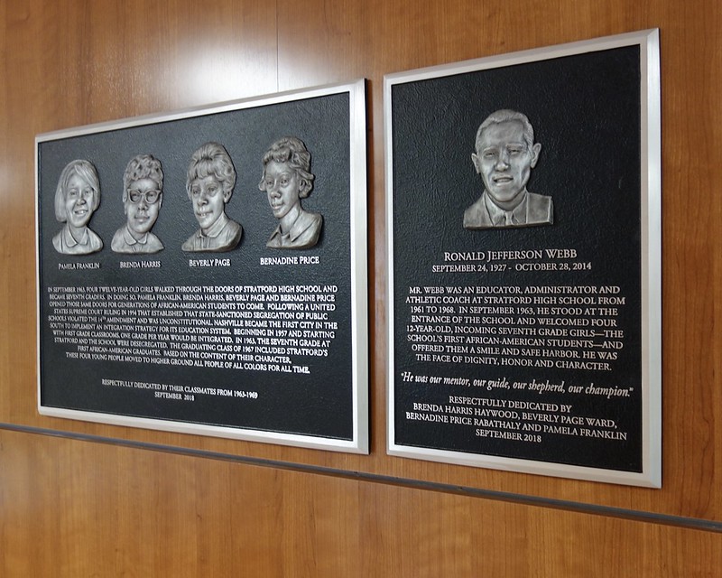 Cast aluminum dedication plaque with bas relief photos