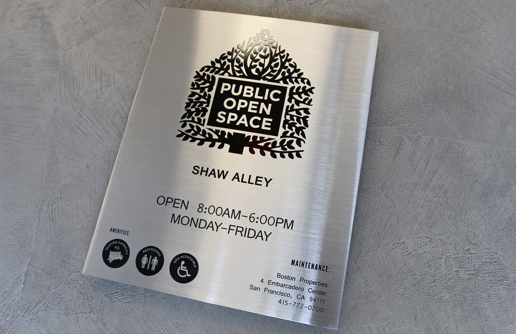 Corporate hours sign for exterior building etched stainless steel plaque