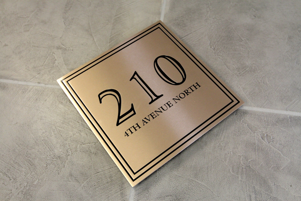Etched bronze address plaque