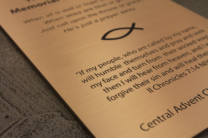 Etched bronze memorial plaque