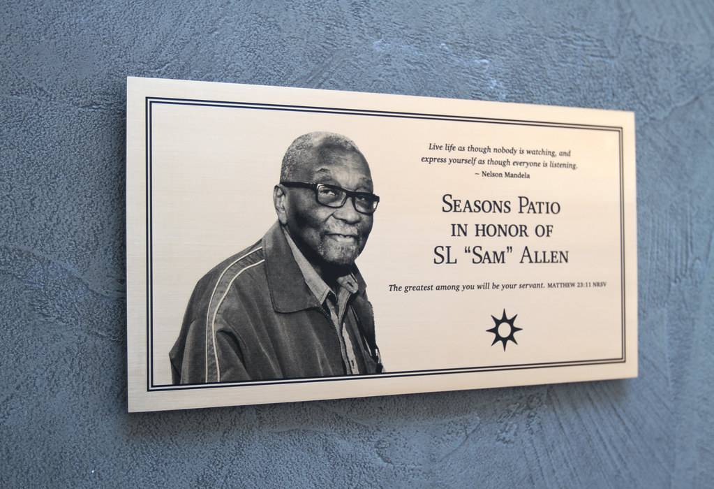 Etched Bronze plaque with etched halftone image text and logo