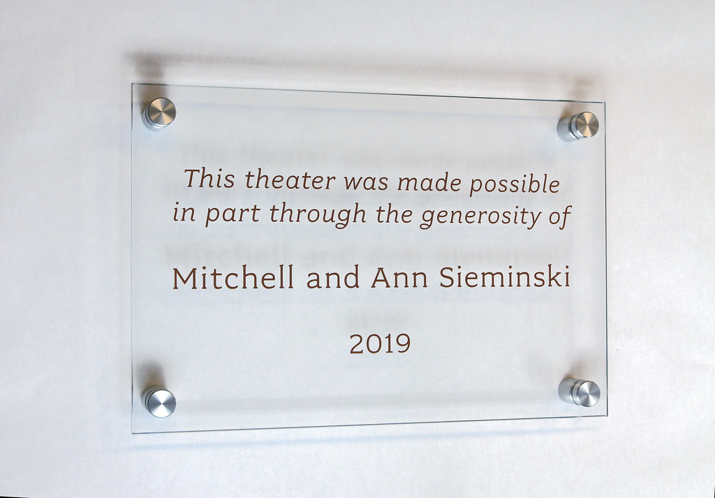 Etched Glass Dedication Sign with Metallic Gold paint fill
