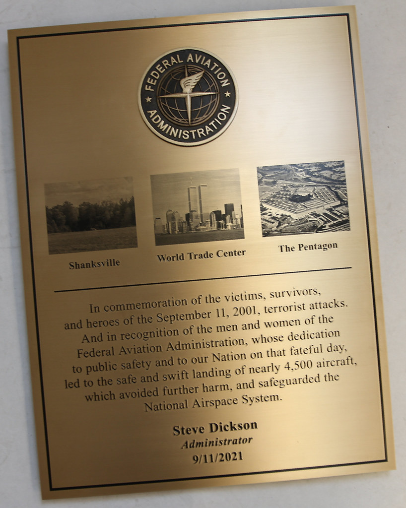 FAA 9/11 Memorial Plaque etched bronze with molded seal