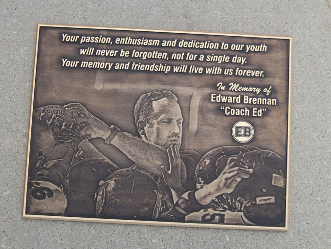 Full Photo relief bronze plaque with custom text and logo