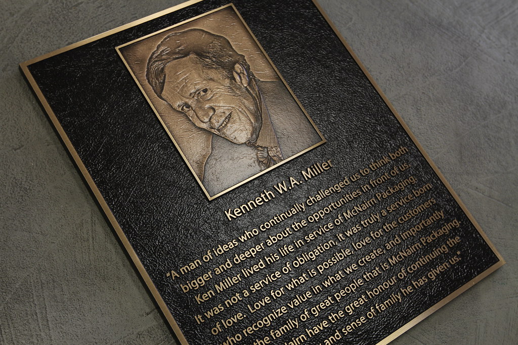 Kenneth WA Miller Bronze Dedication Plaque with Photo Relief Image