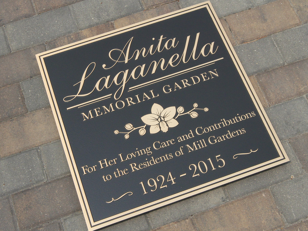 Memorial garden bronze plaque with custom floral line art