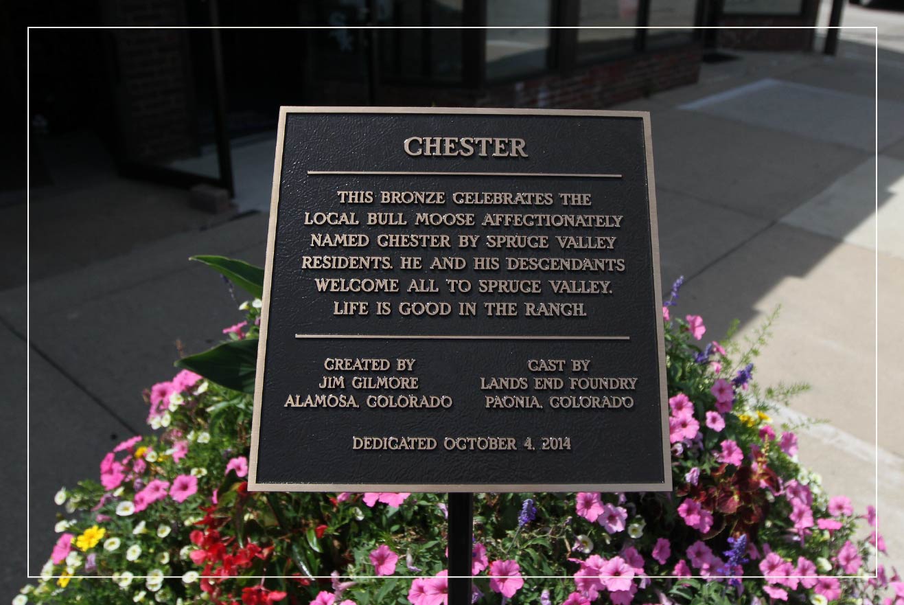 Memorial garden plaque for Chester the bull moose.