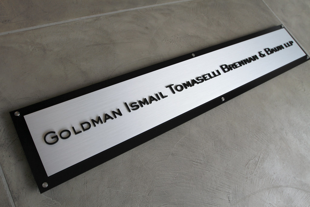 Multi Layer Panel Sign Black painted aluminum backer with Brushed Aluminum Panel and Raised Aluminum Letters on Face
