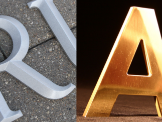 Examples of cast and cut metal letters for signs by Impact Signs.