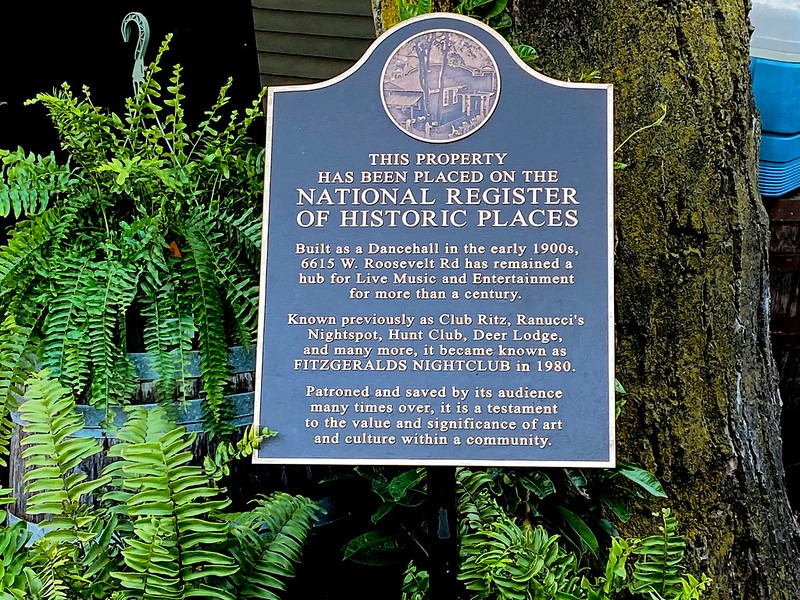 Historical plaque for FitzGerald's Nightclub, created by Impact Signs.