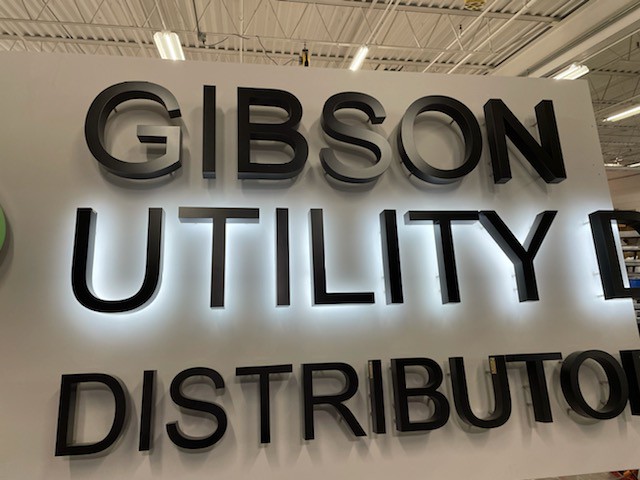 Professional sign fonts on Gibson Utility sign.