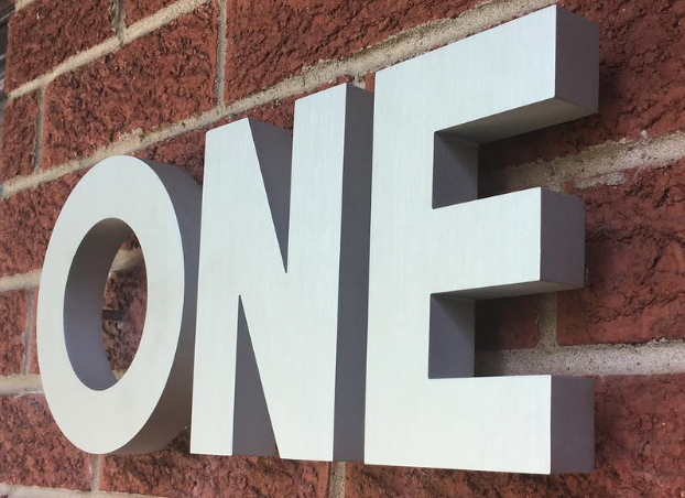 Clear Anodized Aluminum Letters, 1 inch thick - Exterior