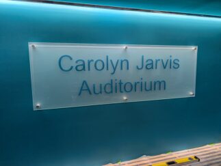 Etched Glass Sign for Carolyn Jarvis Auditorium