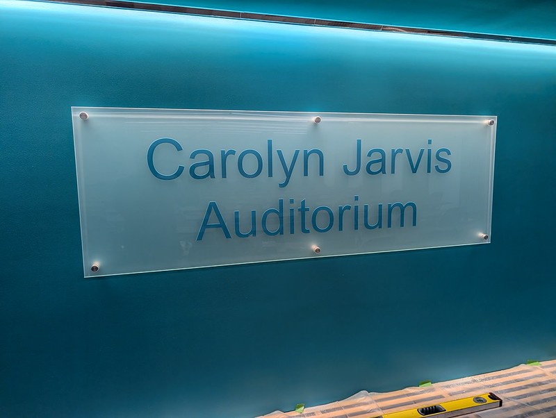 Etched Glass Sign for Carolyn Jarvis Auditorium