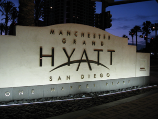 Monument sign for the Manchester Grand Hyatt in San Diego, designed by Impact Signs.