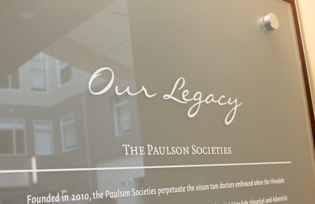 An etched glass donor recognition sign.