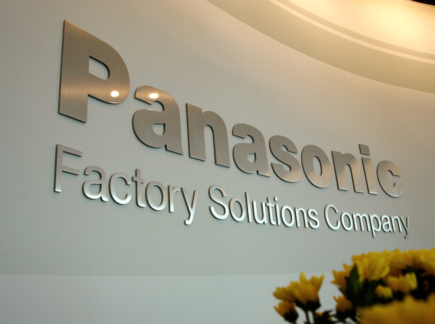 Panasonic metal lobby sign by Impact Signs.